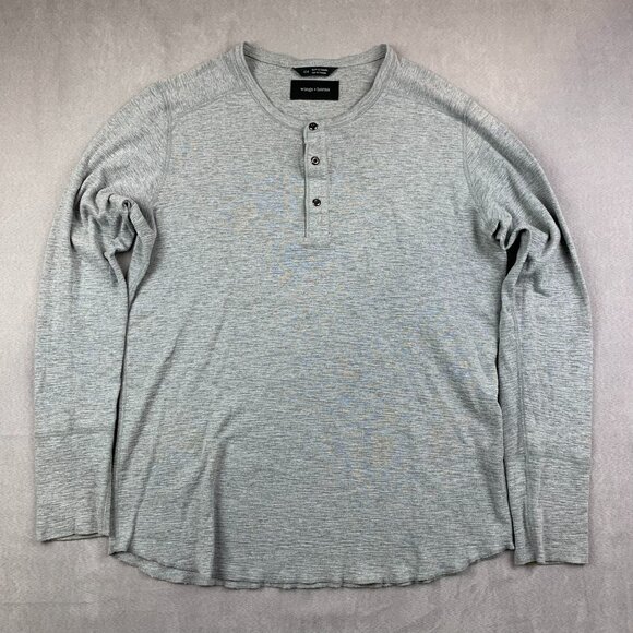 Wings + Horns Mens Shirt Large Gray Heather Slub Rib Henley Long Sleeve Knit - Picture 1 of 6
